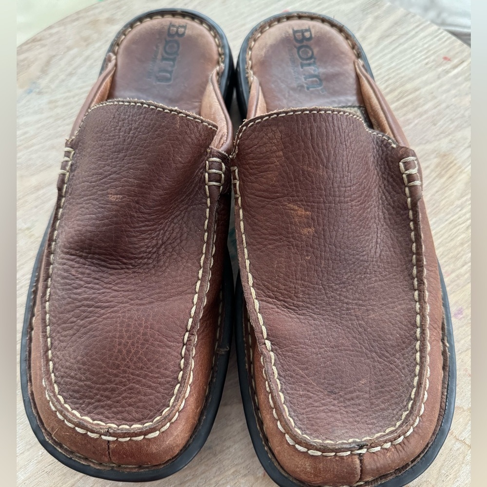 BØRN Slip On Brown Leather Mens Backless Loafers Size 9